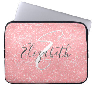 Rose Rosa Blush Sequins Sparky Monogramm Laptopschutzhülle
