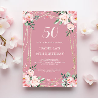 Rose | Rosa Blüte Blüte 50. Geburtstag Einladung