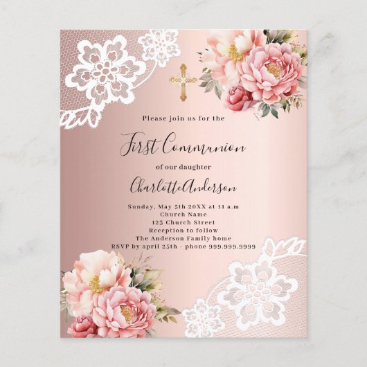 Rose Rosa Blüten Erste Einladung (Vorderseite)