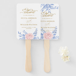 Rose Rosa Blütengoldminimale Dusty Blue Wedding Fächer