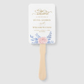 Rose Rosa Blütengoldminimale Dusty Blue Wedding Fächer (Vorderseite)