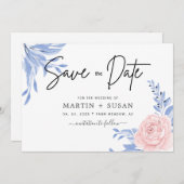 Rose Rosa Blütengoldminimale Dusty Blue Wedding Save The Date (Vorne/Hinten)