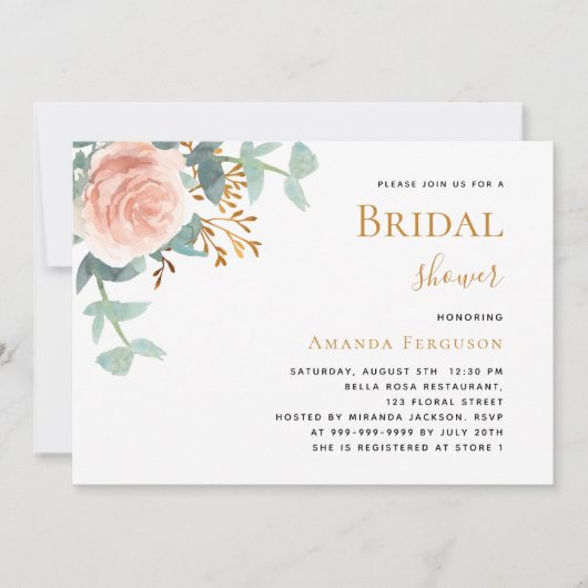 Rose Rosa  Brautparty Einladung (Vorderseite)