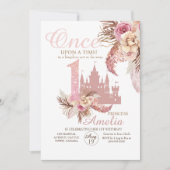 Rose Rosa Burg Blume Pampas 1. Geburtstag Einladung (Vorderseite)