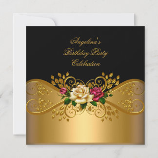 Rose Rosa Creme Black Gold Geburtstagsparty Einladung