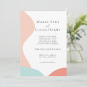 Rose Rosa Cyan Abstrakte zeitgenössische Hochzeit Einladung (Stehend Vorderseite)