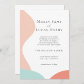 Rose Rosa Cyan Abstrakte zeitgenössische Hochzeit Einladung (Vorne/Hinten)