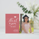 Rose Rosa Elegantes Script Foto Einfaches Abschlus Dankeskarte (Stehend Vorderseite)