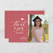 Rose Rosa Elegantes Script Foto Einfaches Abschlus Dankeskarte (Vorne/Hinten)