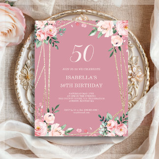 Rose Rosa Flora 50. Budget Geburtstag Einladung