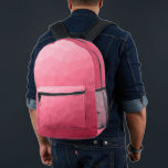 Rose rosa Gefälle geometrisches Messmuster Bedruckter Rucksack<br><div class="desc">Rose rosa Gefälle geometrisches Maschenmuster gedruckter Rucksack. Coole Mode Accessoires Tasche für jeden. Rose rosa rosa Triangle geometrische Masche mit Licht bis dunkel ombre Farbverlauf Design.</div>