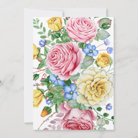 Rose Rosa Gelbe Blumendusche Einladung (Rückseite)