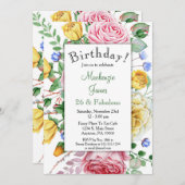 Rose Rosa Gelbe Blüte zum Geburtstag Einladung (Vorne/Hinten)