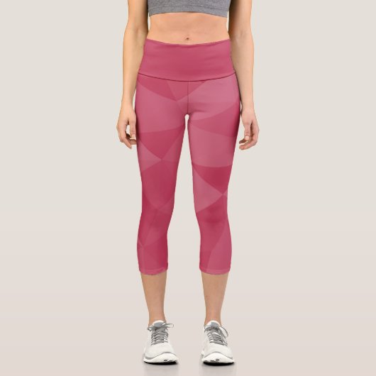 Rose rosa geometrisches Maschenmuster Capri Leggings (Vorderseite)