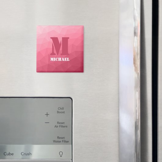 Rose rosa geometrisches Maschenmuster Monogramm Magnet (In Situ (Kühlschrank))