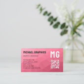 Rose rosa geometrisches Maschenmuster QR-Code Mono Visitenkarte (Stehend Vorderseite)