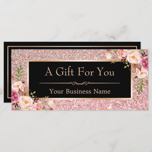 Rose Rosa Glitzer Blumengeschenkkarte (Vorne/Hinten)