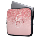 Rose Rosa Glitzer Blush Ombre Monogram Laptopschutzhülle (Vorderseite Links)