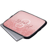 Rose Rosa Glitzer Blush Ombre Monogram Laptopschutzhülle (Vorne Knopf)