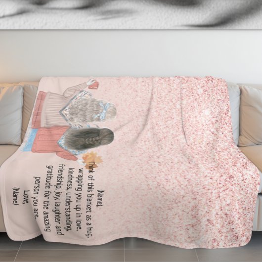 Rose Rosa Glitzer Effekt Zwei Mädchen Letter Note Fleecedecke