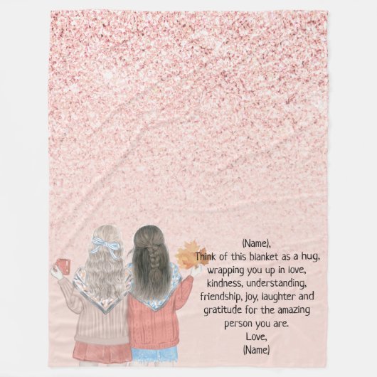 Rose Rosa Glitzer Effekt Zwei Mädchen Letter Note Fleecedecke (Vorderseite)