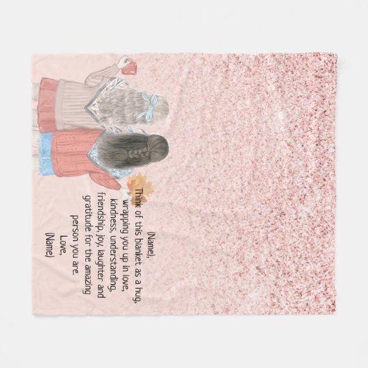 Rose Rosa Glitzer Effekt Zwei Mädchen Letter Note Fleecedecke (Vorderseite (Horizontal))