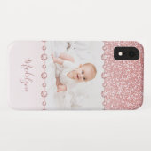 Rose Rosa Glitzer Kristall Name Foto Case-Mate iPhone Hülle (Rückseite (Horizontal))