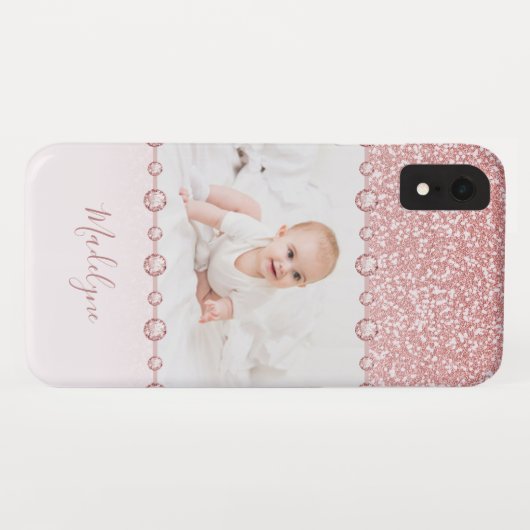 Rose Rosa Glitzer Kristall Name Foto Case-Mate iPhone Hülle (Rückseite (Horizontal))