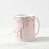 Rose Rosa Glitzer Monogramm Kaffeetasse (VorderseiteRechts)