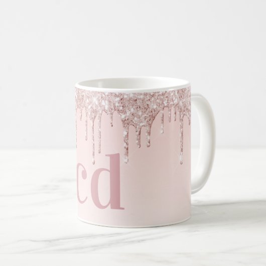 Rose Rosa Glitzer Monogramm Kaffeetasse (VorderseiteRechts)