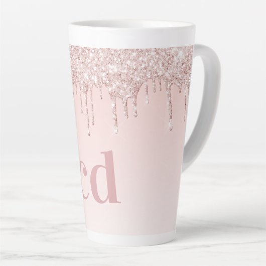 Rose Rosa Glitzer Monogramm Milchtasse (Rechte Ecke)