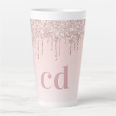 Rose Rosa Glitzer Monogramm Milchtasse (Vorderseite)