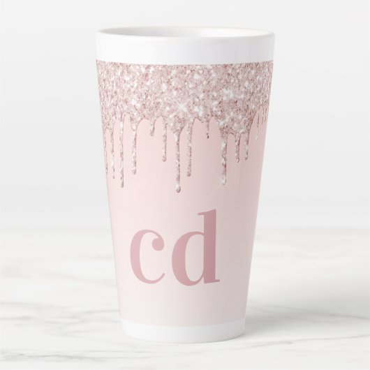 Rose Rosa Glitzer Monogramm Milchtasse (Vorderseite)