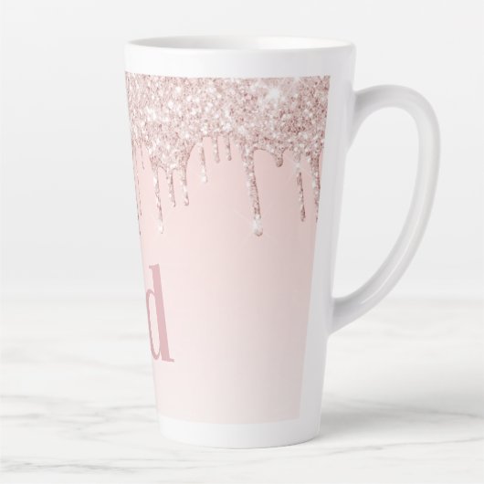 Rose Rosa Glitzer Monogramm Milchtasse (Rechts)