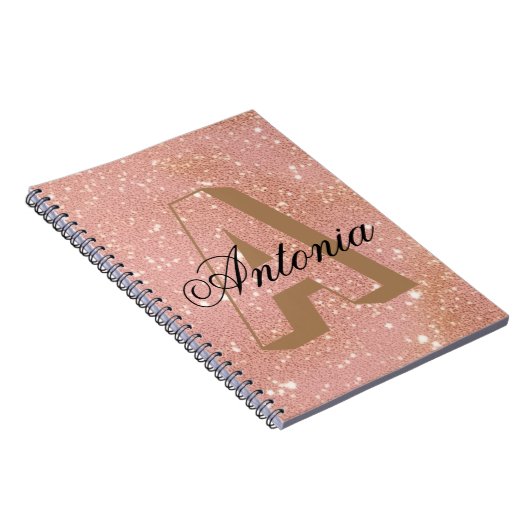 Rose Rosa Glitzer Name & Anfangsbuchstaben Notizblock (Rechte Seite)