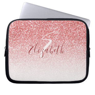 Rose Rosa Glitzer Ombre Monogram Laptopschutzhülle