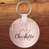 Rose Rosa Glitzer Tropfen Monogramm Schlüsselanhänger (Vorderseite)