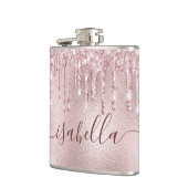 Rose Rosa Glitzer Tropfen Monogramm-Skript Flachmann (Links)