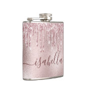 Rose Rosa Glitzer Tropfen Monogramm-Skript Flachmann (Rechts)