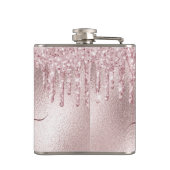 Rose Rosa Glitzer Tropfen Monogramm-Skript Flachmann (Rückseite)