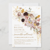 Rose Rosa & Gold Blumen Elegantes Brautparty Einladung (Vorderseite)