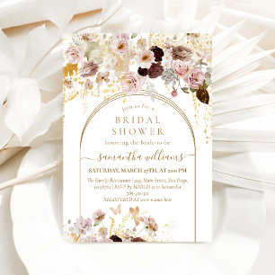 Rose Rosa & Gold Blumen Elegantes Brautparty Einladung
