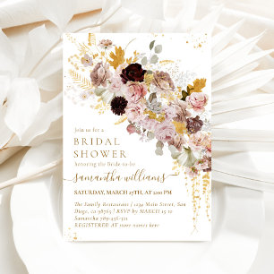 Rose Rosa & Gold Blumen Elegantes Brautparty Einladung