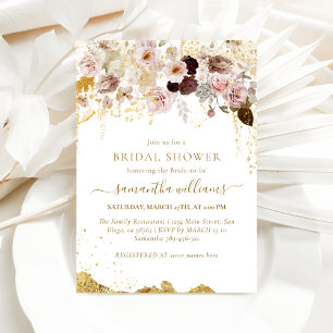 Rose Rosa & Gold Blumen Elegantes Brautparty Einladung