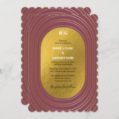 Rose Rosa & Gold Moderne Minimalistische Hochzeit Einladung (Vorne/Hinten)