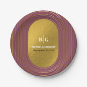 Rose Rosa & Gold Moderne Minimalistische Hochzeit Pappteller (Vorderseite)