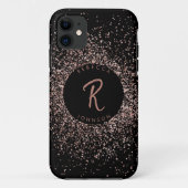 Rose Rosa Gold und Schwarz Monogramm Case-Mate iPhone Hülle (Rückseite)