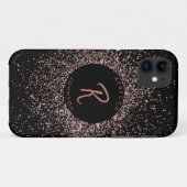 Rose Rosa Gold und Schwarz Monogramm Case-Mate iPhone Hülle (Rückseite (Horizontal))