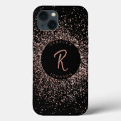 Rose Rosa Gold und Schwarz Monogramm Case-Mate iPhone Hülle (Rückseite)