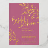 Rose rosa Goldzweig der Blätter bridal Luncheon Folieneinladung (Vorderseite)